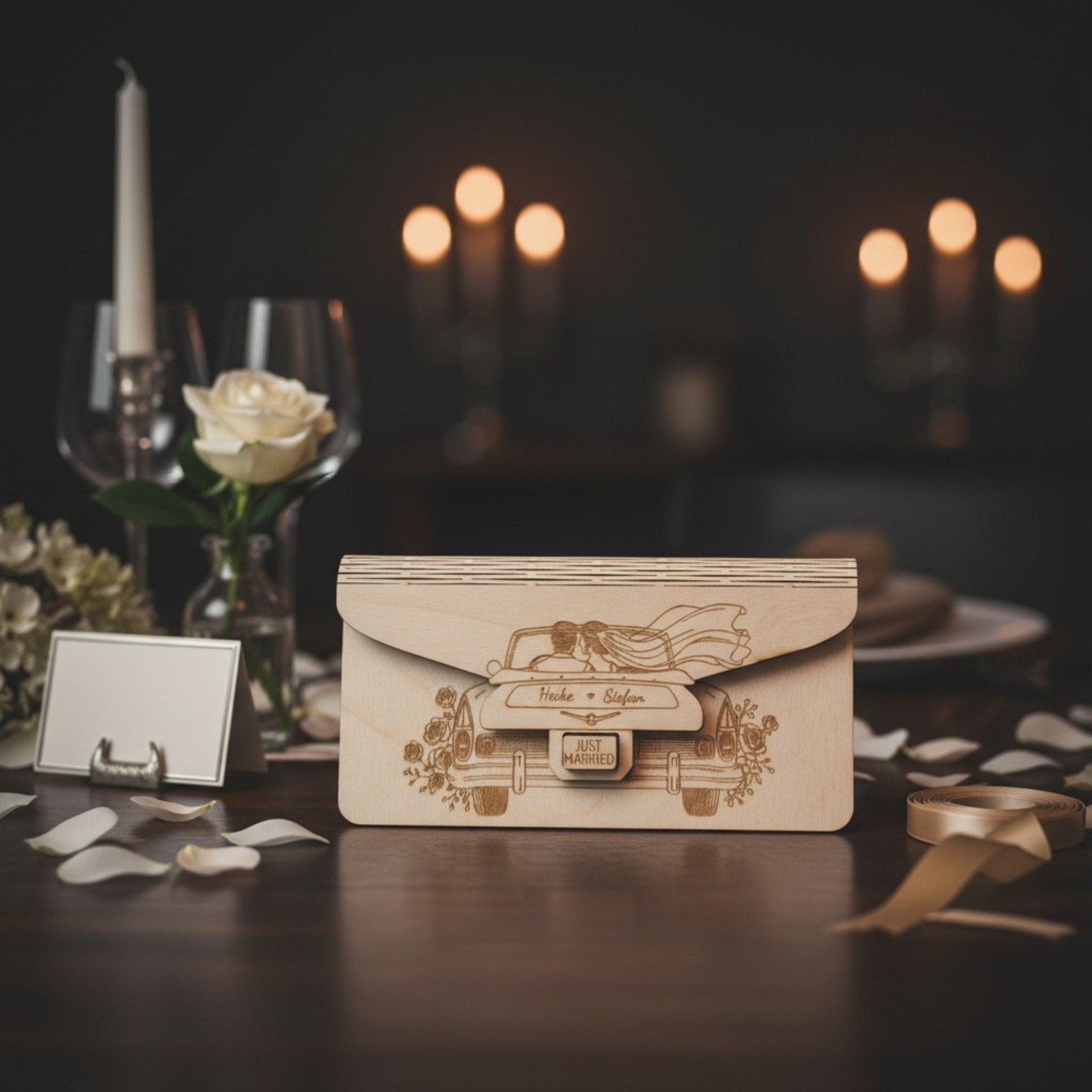 Holz Umschlag für Geld • Hochzeit Geschenk • Personalisierte Gravur • Holzgeldkarte • Geldgeschenk Hochzeit