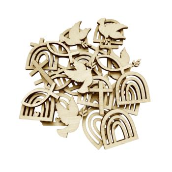 25‑teiliges Holz‑Streudeko‑Set für Taufe, Kommunion, Konfirmation und Firmung.