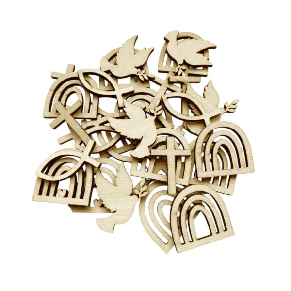 25‑teiliges Holz‑Streudeko‑Set für Taufe, Kommunion, Konfirmation und Firmung.